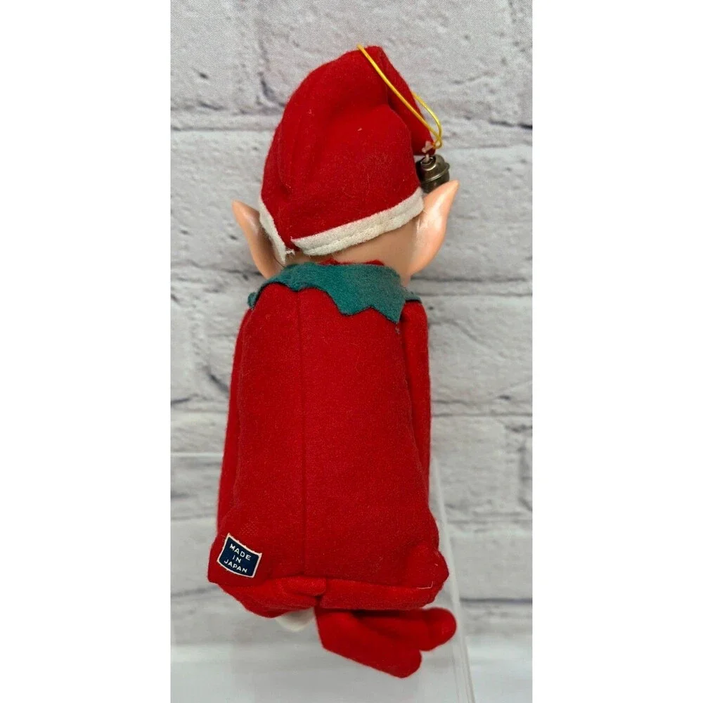 Vtg Knee Hugger Elf Large Pointy Ears 8” Japan Red Suit Blue Eyes